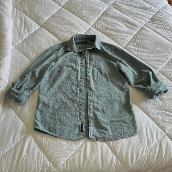 Perry Ellis Teal Linen Blend Button Down Shirt - Picture 5 of 8